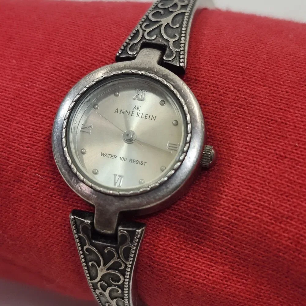 Anne Klein Womens Watch 21mm Silver Tone Scrolled Bangle New Battery 5.75